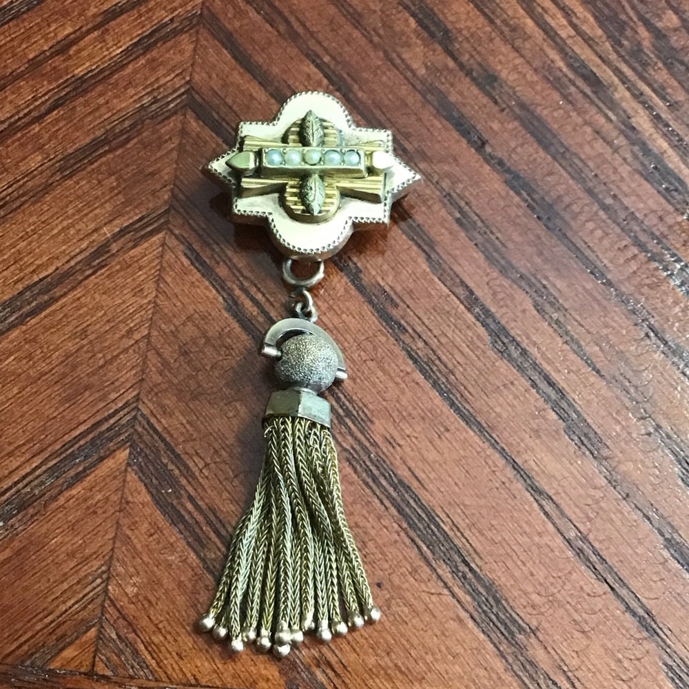 Antique Gold Multi tone Brooch with Tassel